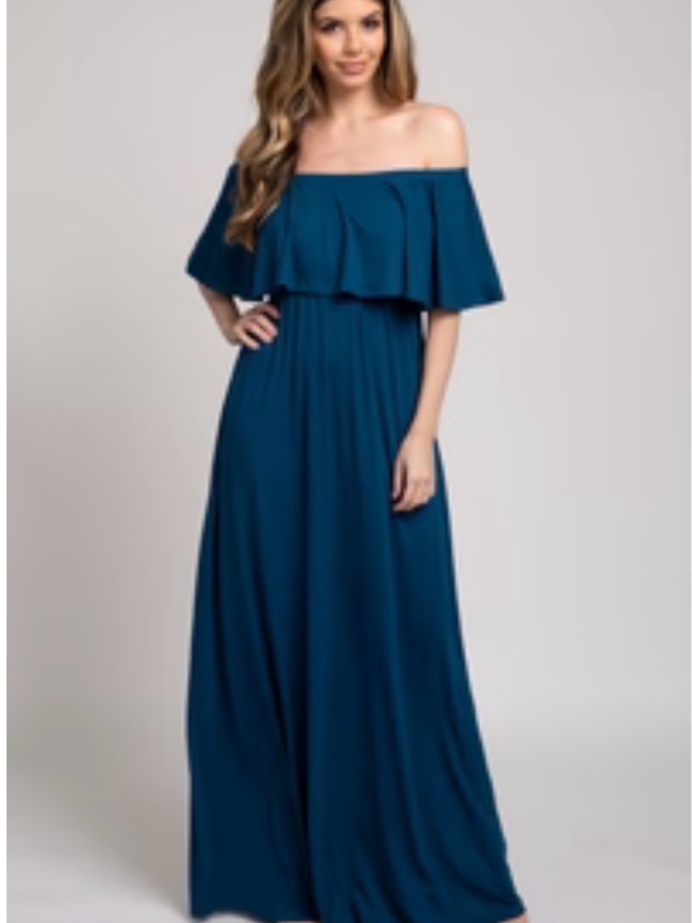 Pinkblush Teal One-Shoulder Ruffle Maxi Dress